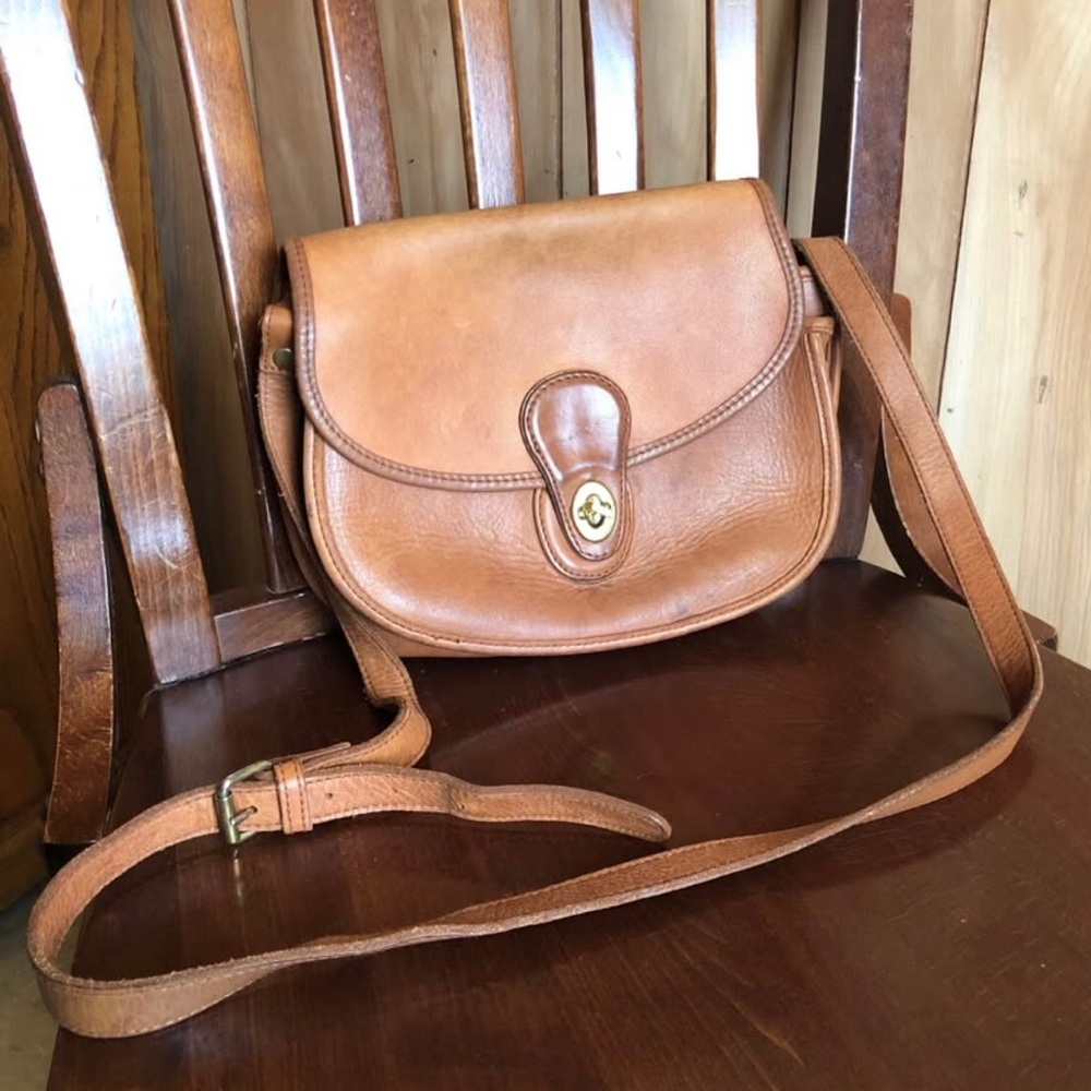 Vintage leather Green Fields crossbody purse